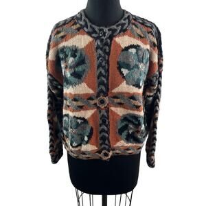 VINTAGE The Peruvian Connection Cardigan Sweater Geometric Knit Alpaca Medium M
